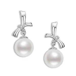 Bowknot Natural Freshwater White Pearl Stud Earrings