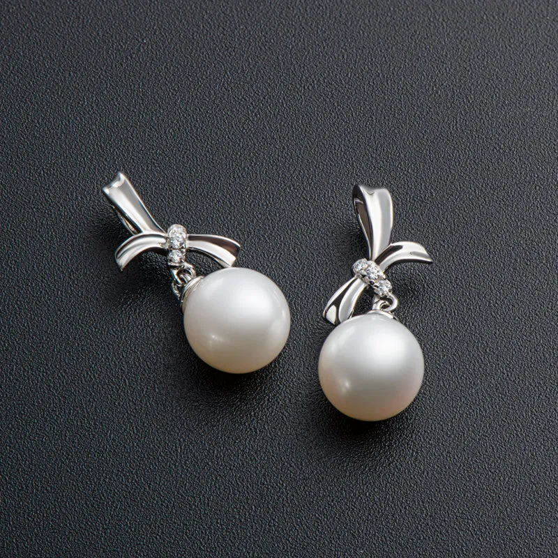 Bowknot Natural Freshwater White Pearl Stud Earrings