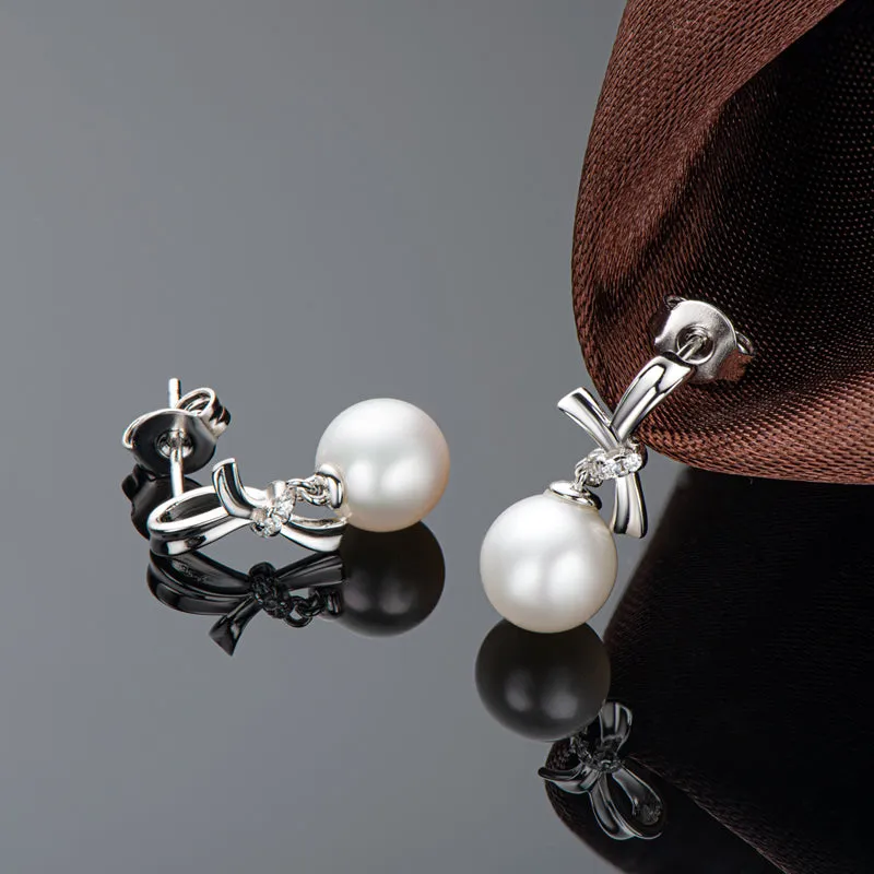 Bowknot Natural Freshwater White Pearl Stud Earrings