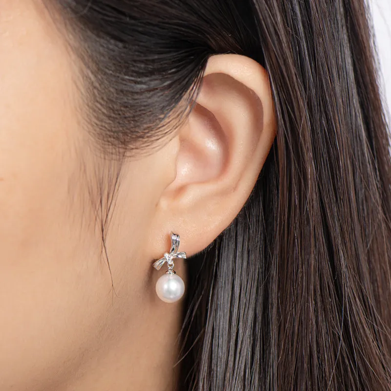 Bowknot Natural Freshwater White Pearl Stud Earrings
