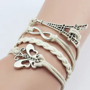 Bracelets Vintage Owl Bird Anchor wing infinity bracelet Multicolor woven leather bracelet & Bangle
