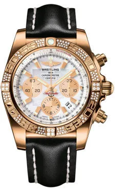 Breitling - Chronomat 44 Rose Gold Diamond Bezel - Leather Strap