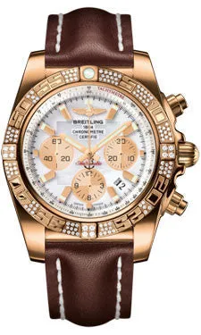 Breitling - Chronomat 44 Rose Gold Diamond Bezel - Leather Strap