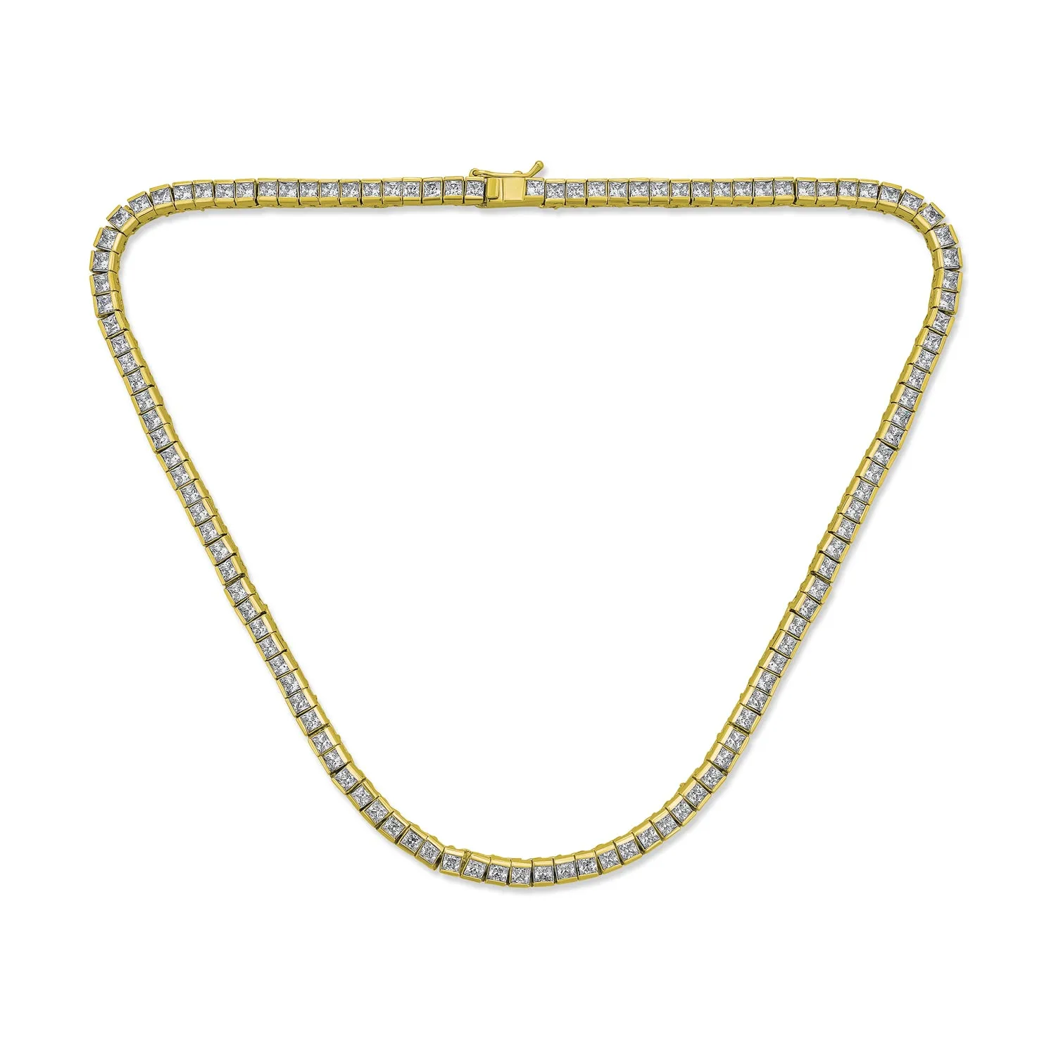 Bridal CZ Square Princess Cut Collar Necklace 14K Gold Plated for Wedding Prom