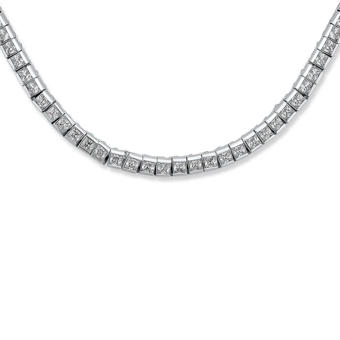 Bridal CZ Square Princess Cut Collar Necklace 14K Gold Plated for Wedding Prom