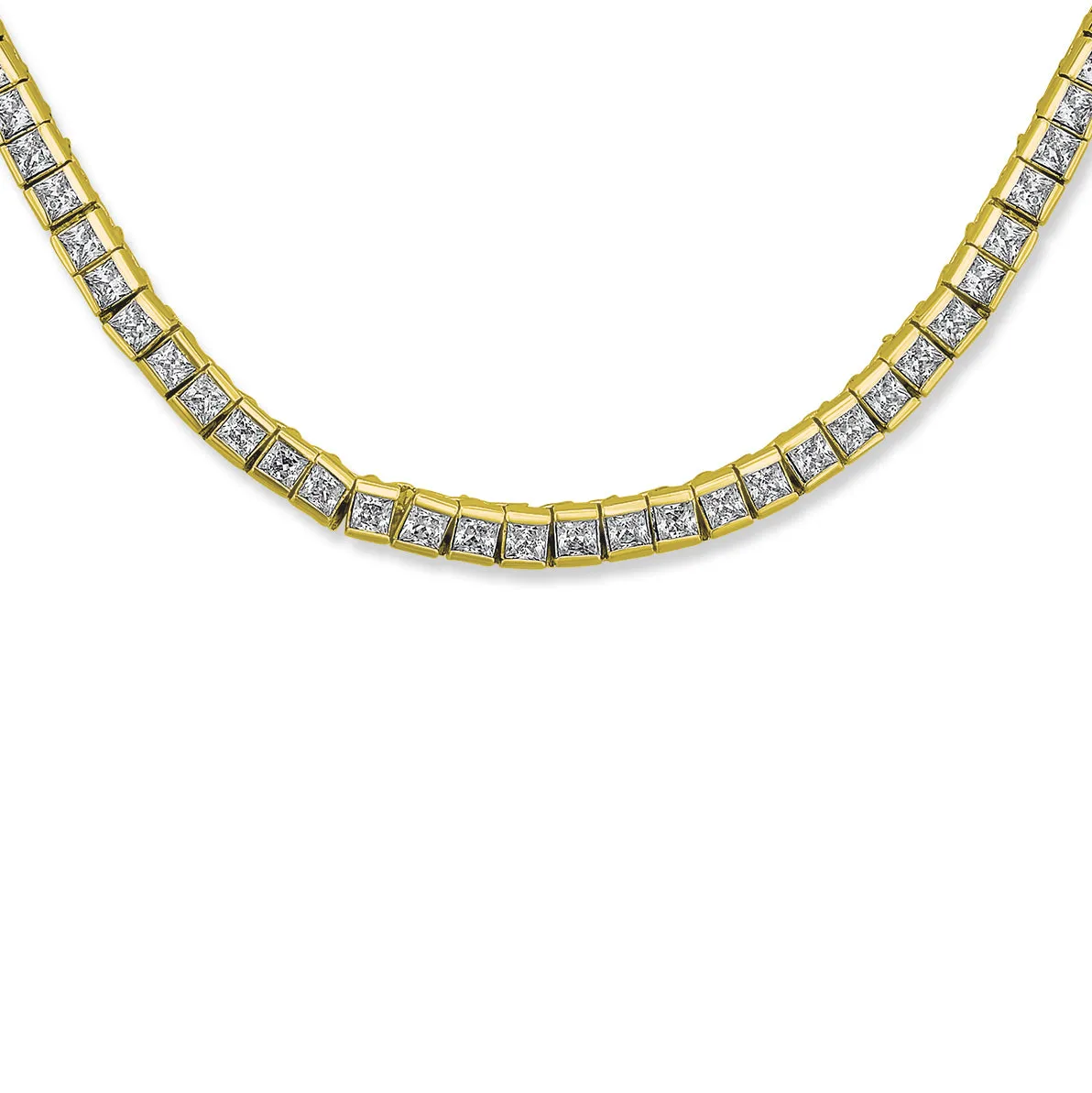 Bridal CZ Square Princess Cut Collar Necklace 14K Gold Plated for Wedding Prom