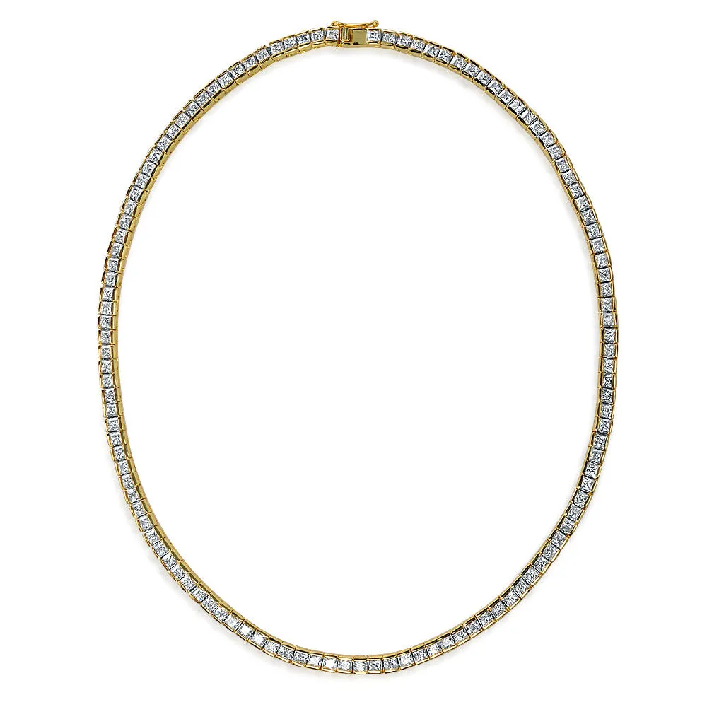 Bridal CZ Square Princess Cut Collar Necklace 14K Gold Plated for Wedding Prom