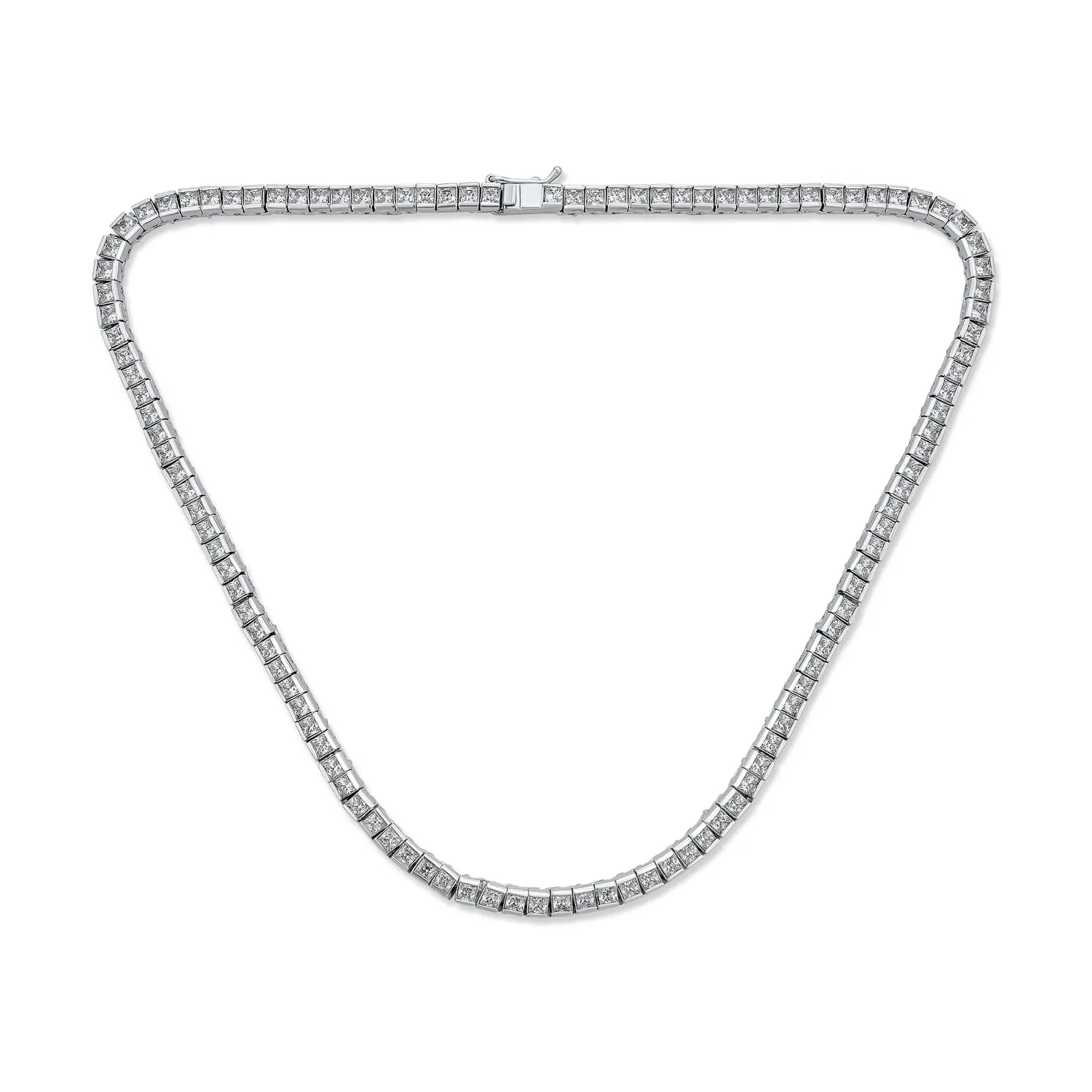 Bridal CZ Square Princess Cut Collar Necklace 14K Gold Plated for Wedding Prom