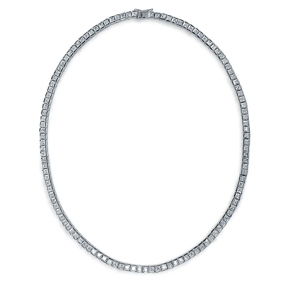 Bridal CZ Square Princess Cut Collar Necklace 14K Gold Plated for Wedding Prom