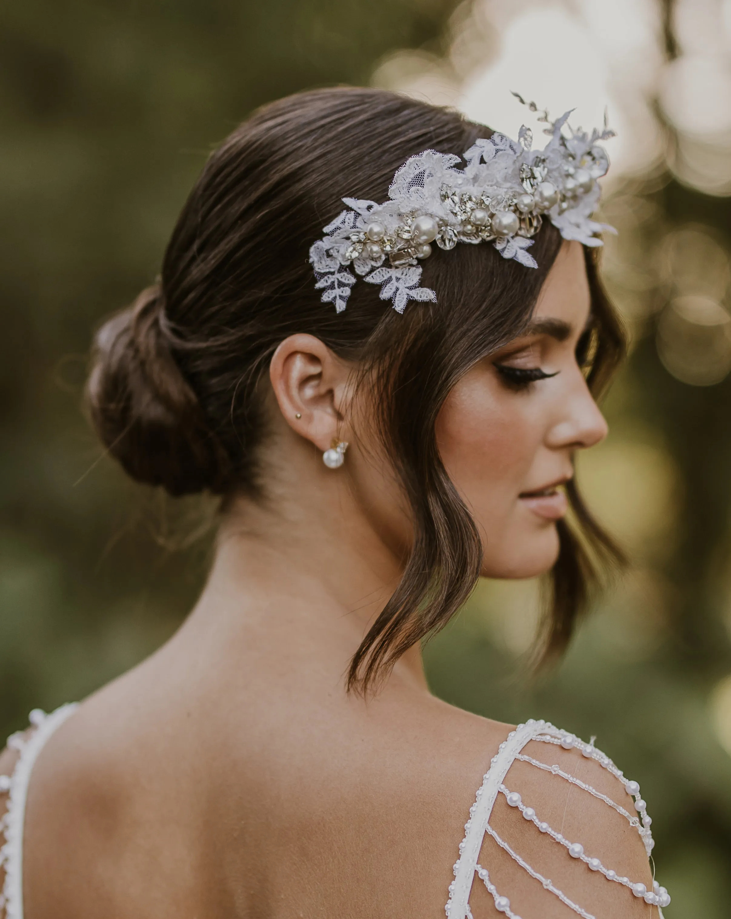 Bridal earrings - simple classic pearl and diamonte stud - Louisa by Johnny b at Kezani