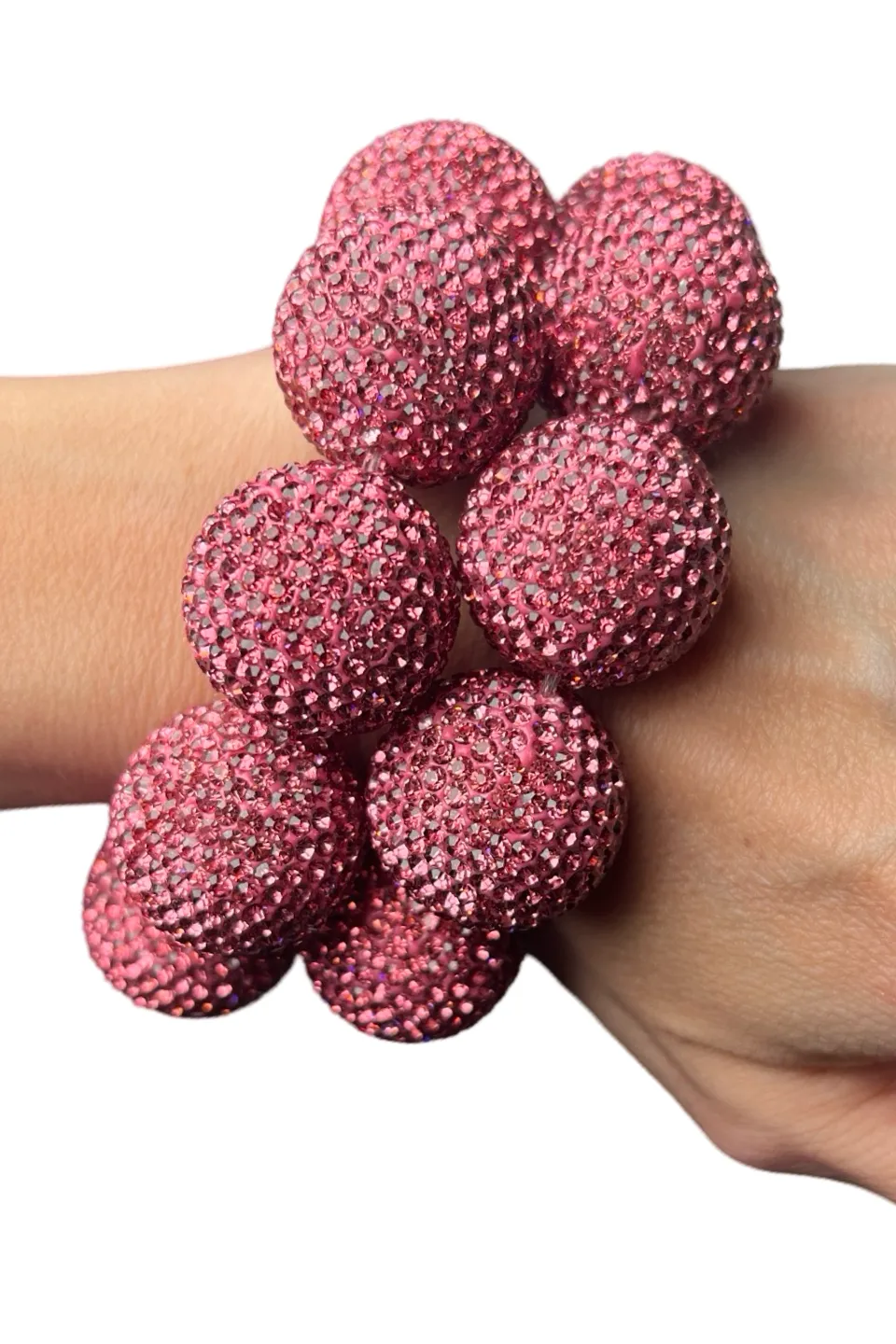 Bright Pink Crystal Sphere Stretch Statement Bracelet