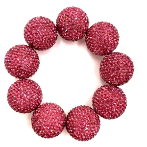 Bright Pink Crystal Sphere Stretch Statement Bracelet