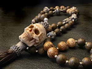 Bronzite Stone Mala Chain Antler Skull Necklace