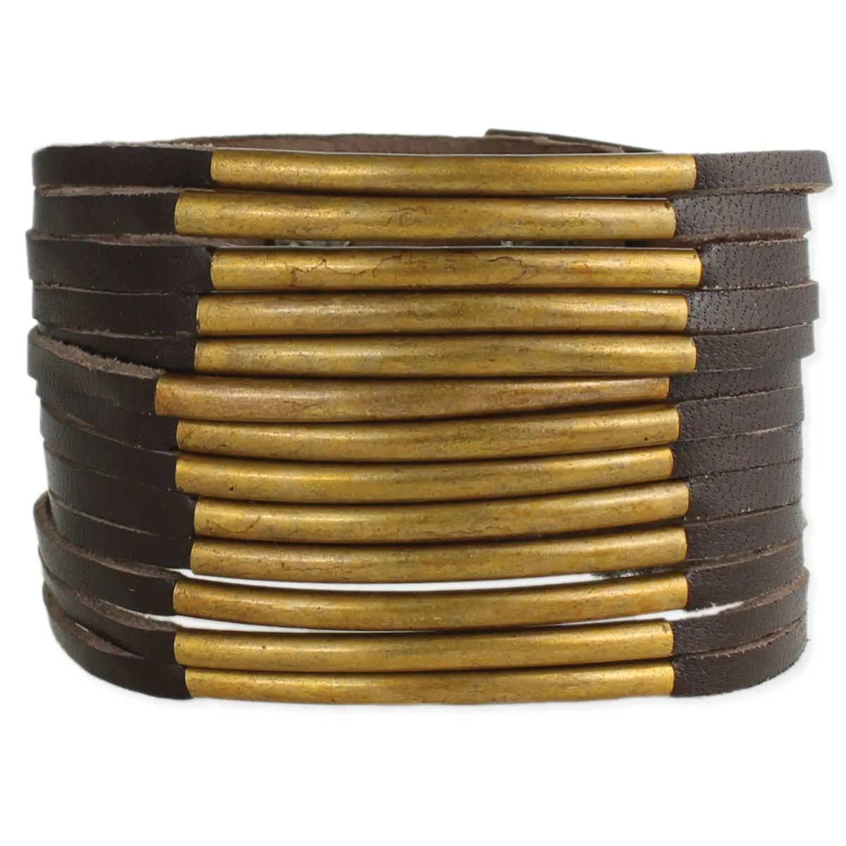 Brown Leather & Bar Cuff Bracelet