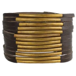 Brown Leather & Bar Cuff Bracelet