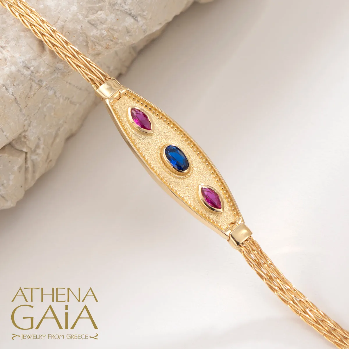 Byzantine Triple Stone Strap Bracelet