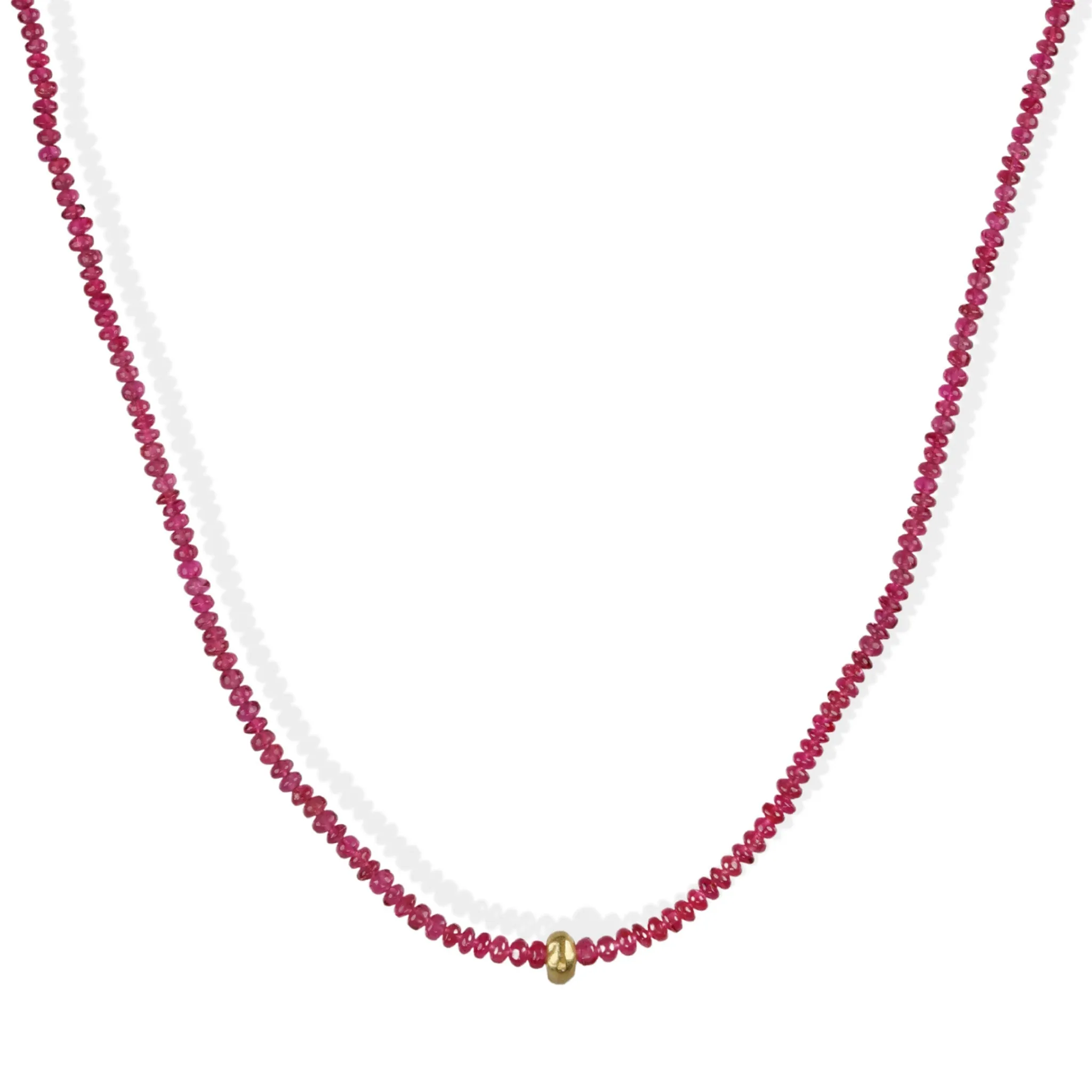 Cabochon Pink Spinel Beaded Necklace with 18K Gold Bead