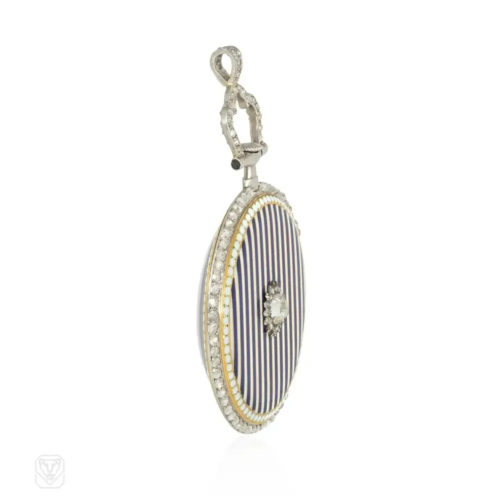 Cartier antique enamel and diamond pendant watch