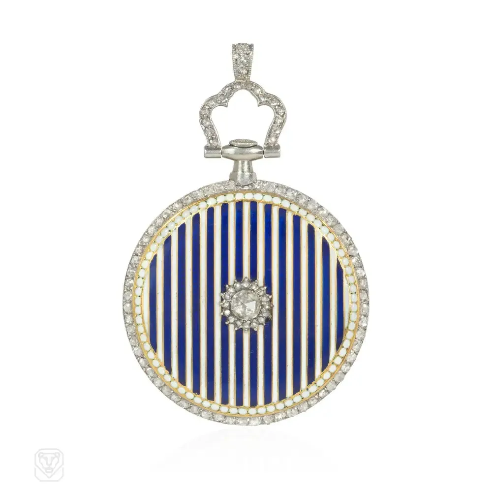 Cartier antique enamel and diamond pendant watch