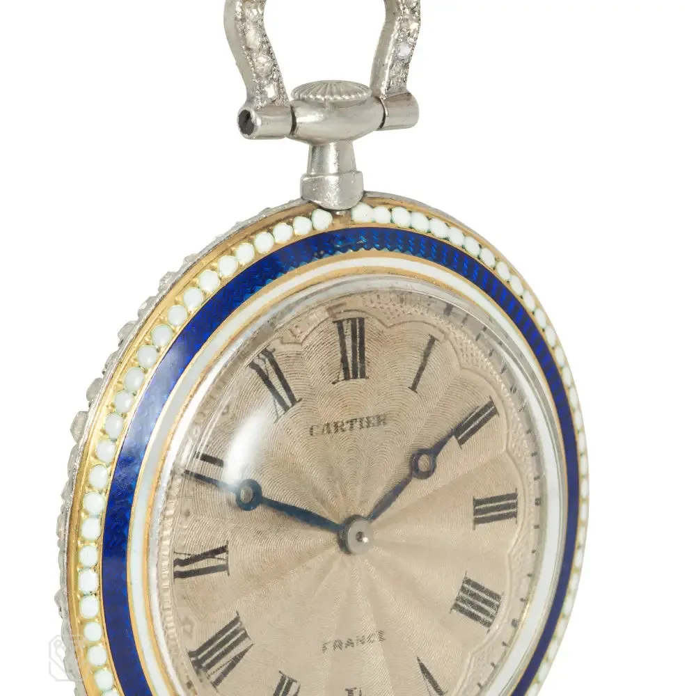 Cartier antique enamel and diamond pendant watch