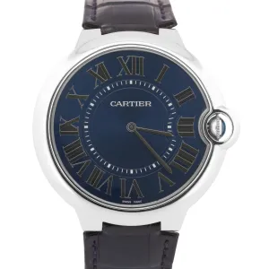 Cartier Ballon Bleu XL 46mm PLATINUM Roman BLUE Leather Automatic Watch 3377