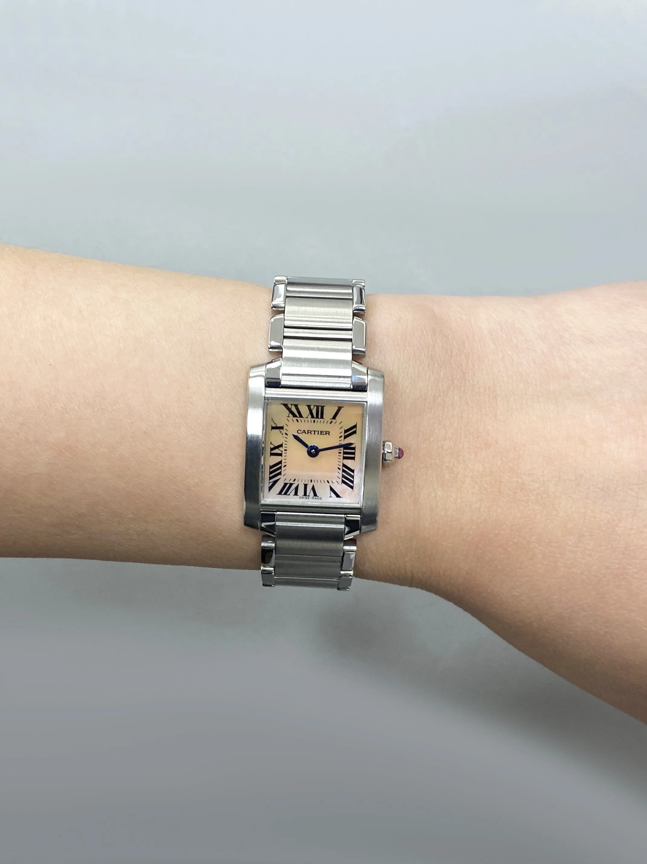Cartier Tank Francaise W51028Q3 MOP Steel Ladies Watch Box Papers