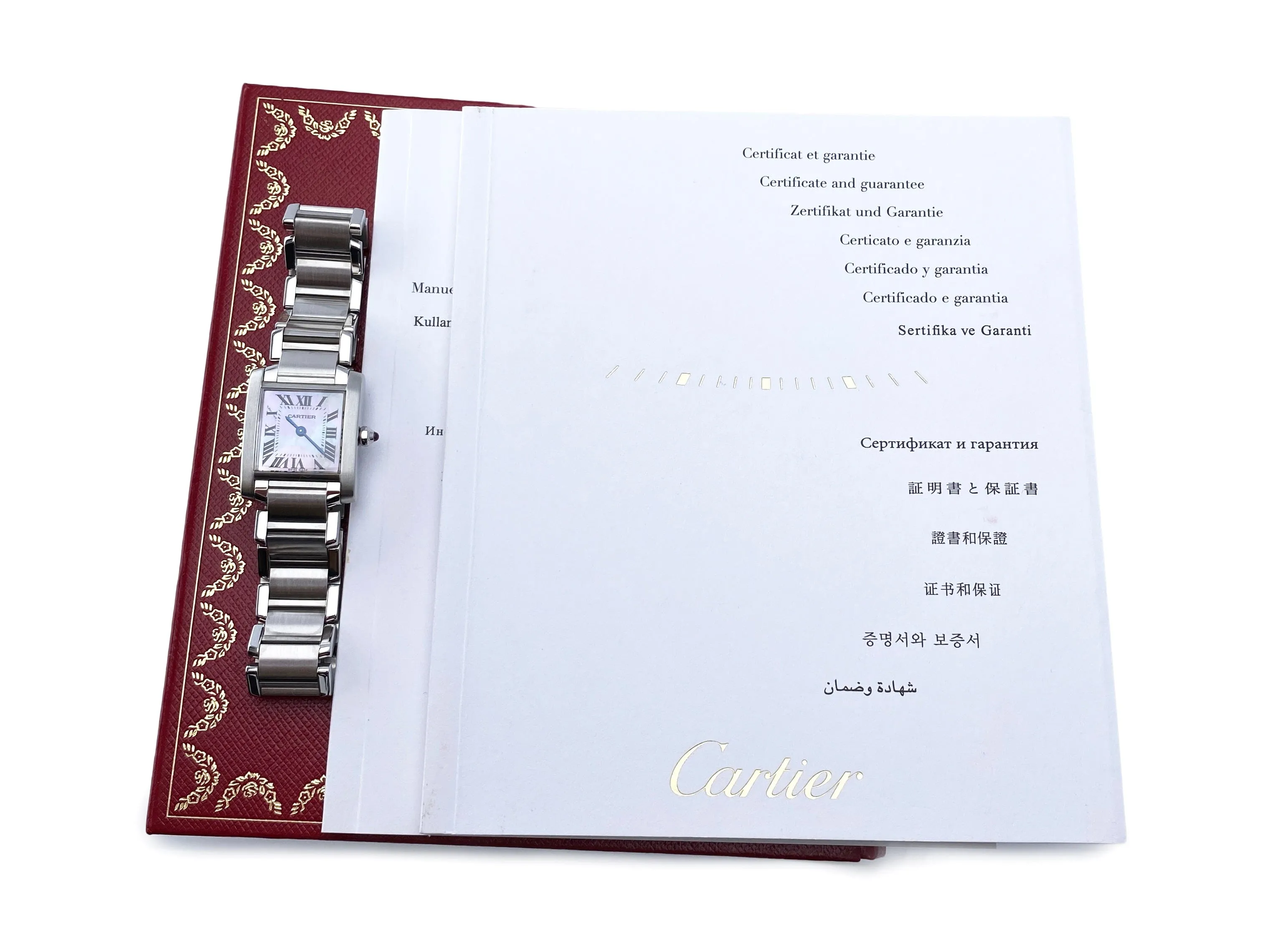 Cartier Tank Francaise W51028Q3 MOP Steel Ladies Watch Box Papers