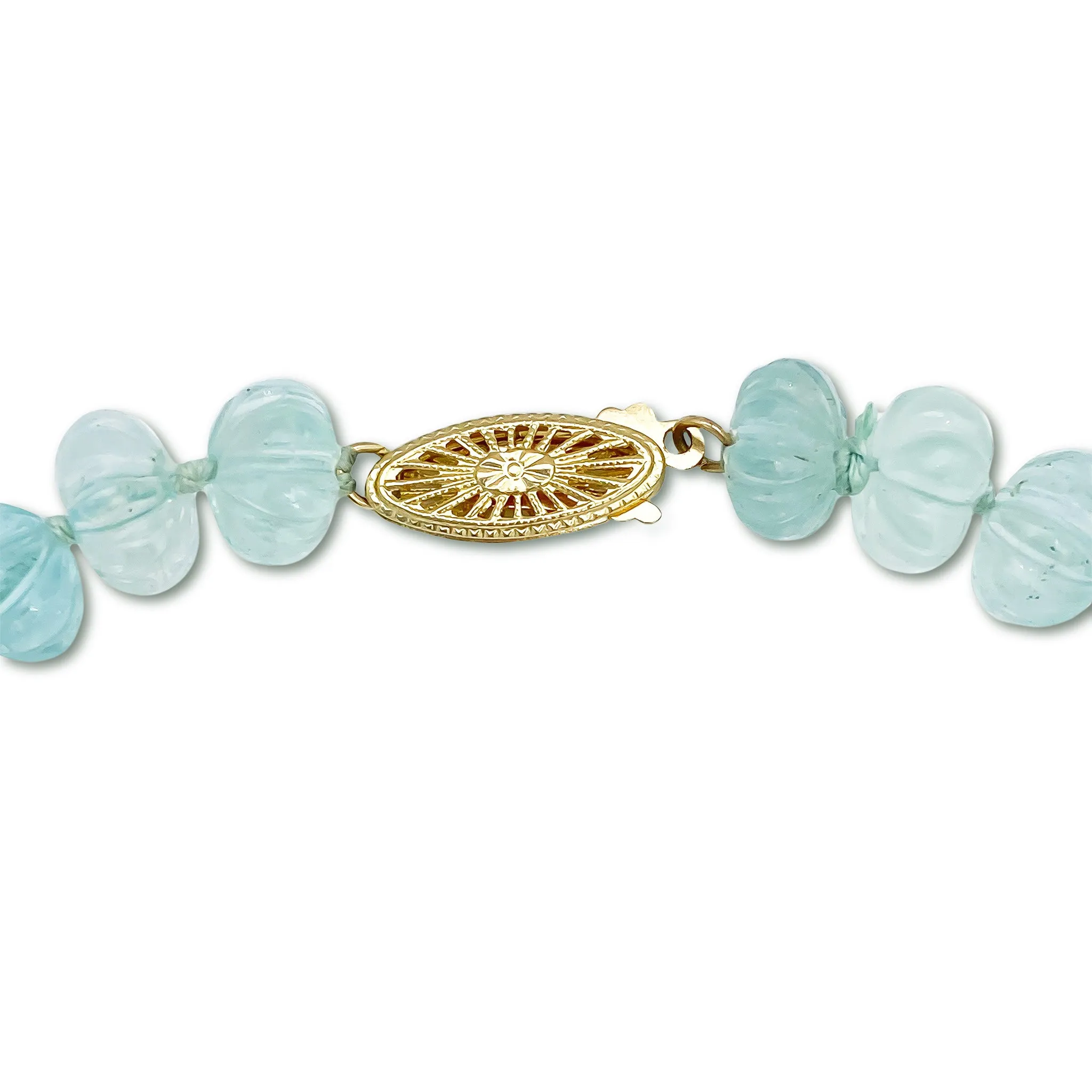 Carved Graduated Aquamarine Bead Necklace