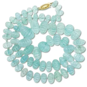 Carved Graduated Aquamarine Bead Necklace