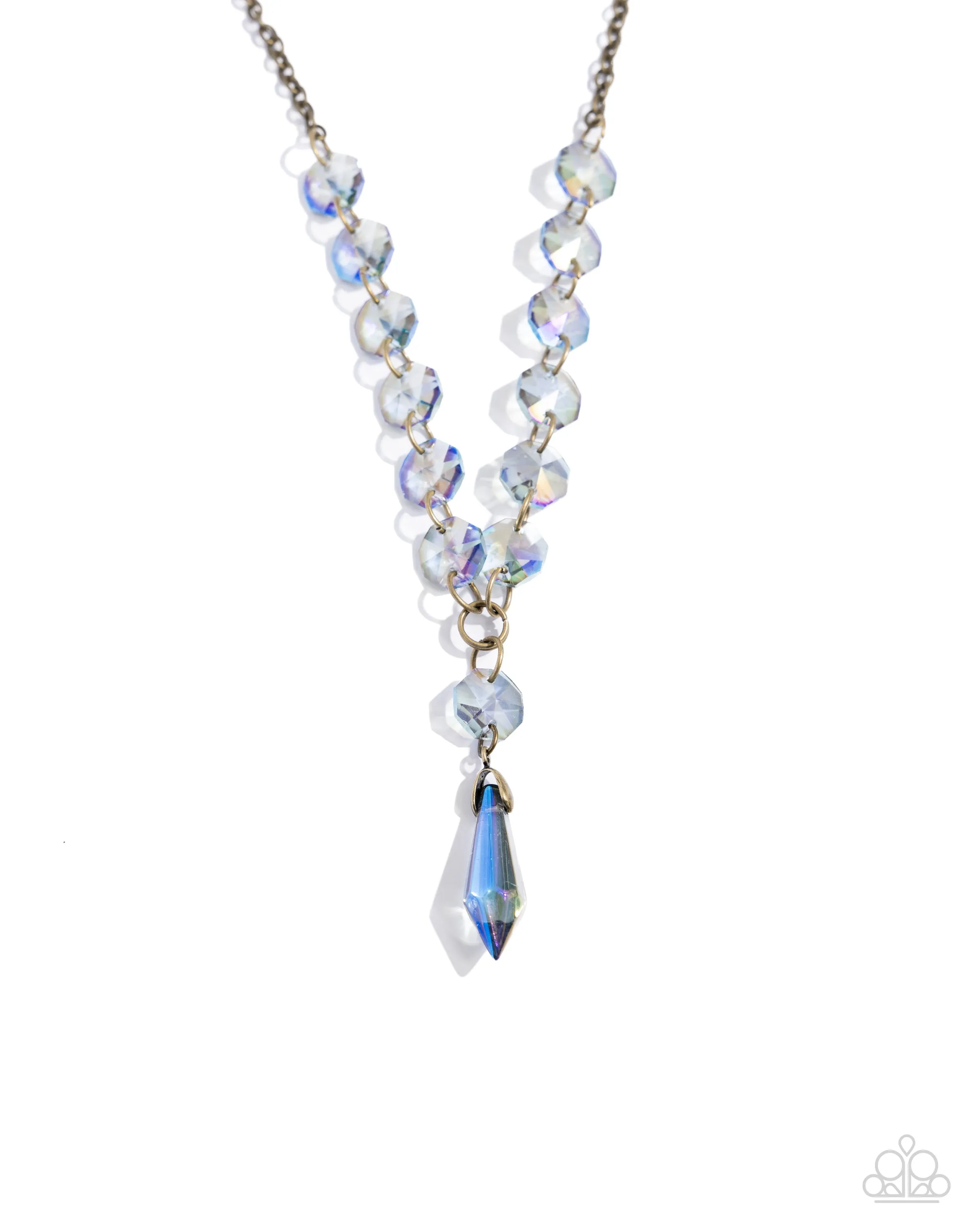 Celestial Class - Brass - Opalescent and UV Shimmer Faceted Bead Paparazzi Shot Necklace