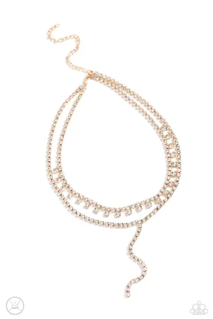 Champagne Night - Gold - White Rhinestone Tiered Paparazzi Choker Necklace