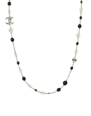 Chanel Black Bead & Faux Pearl Necklace with Strass Crystal CC & Beads