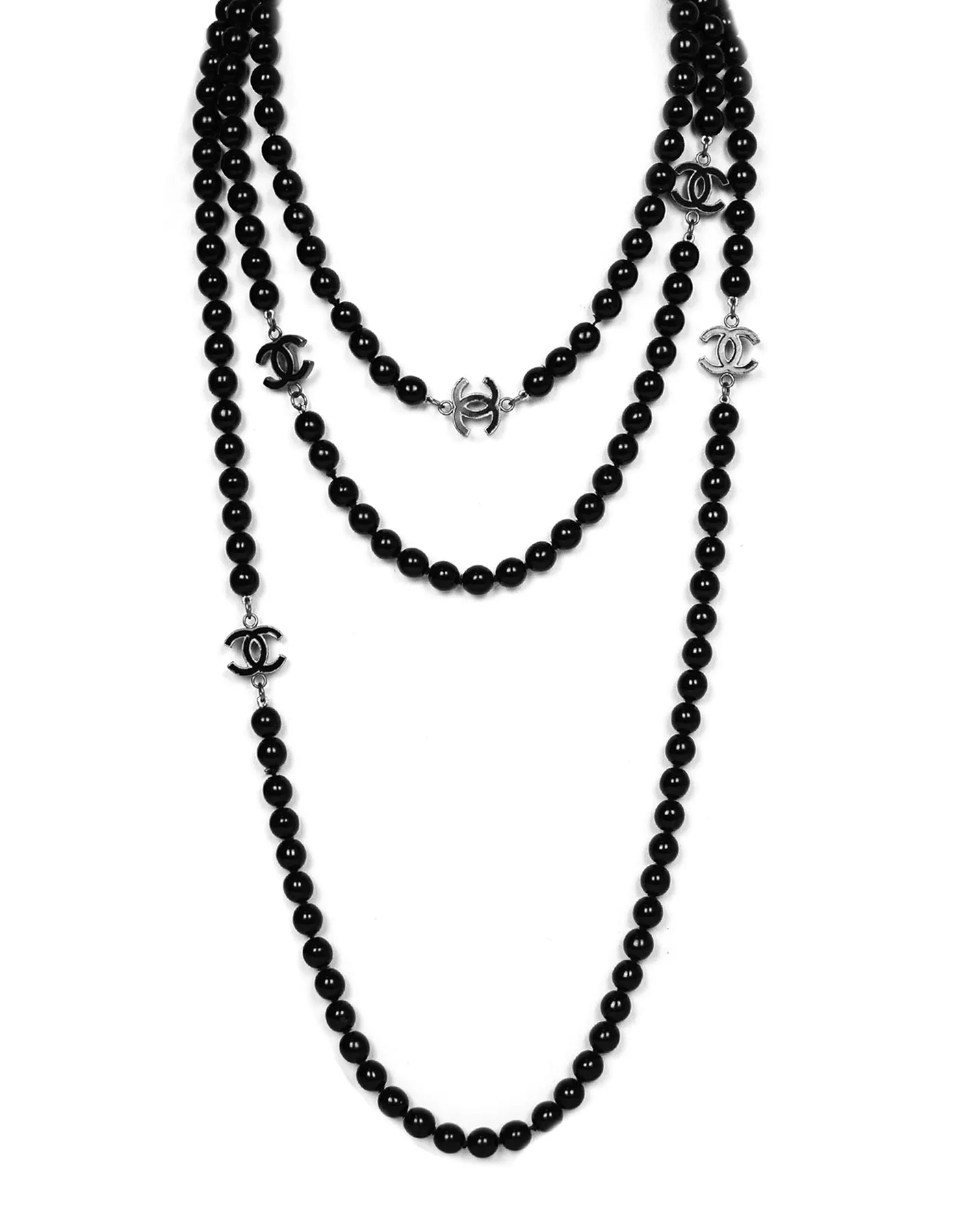 Chanel Black Bead CC Necklace 72"