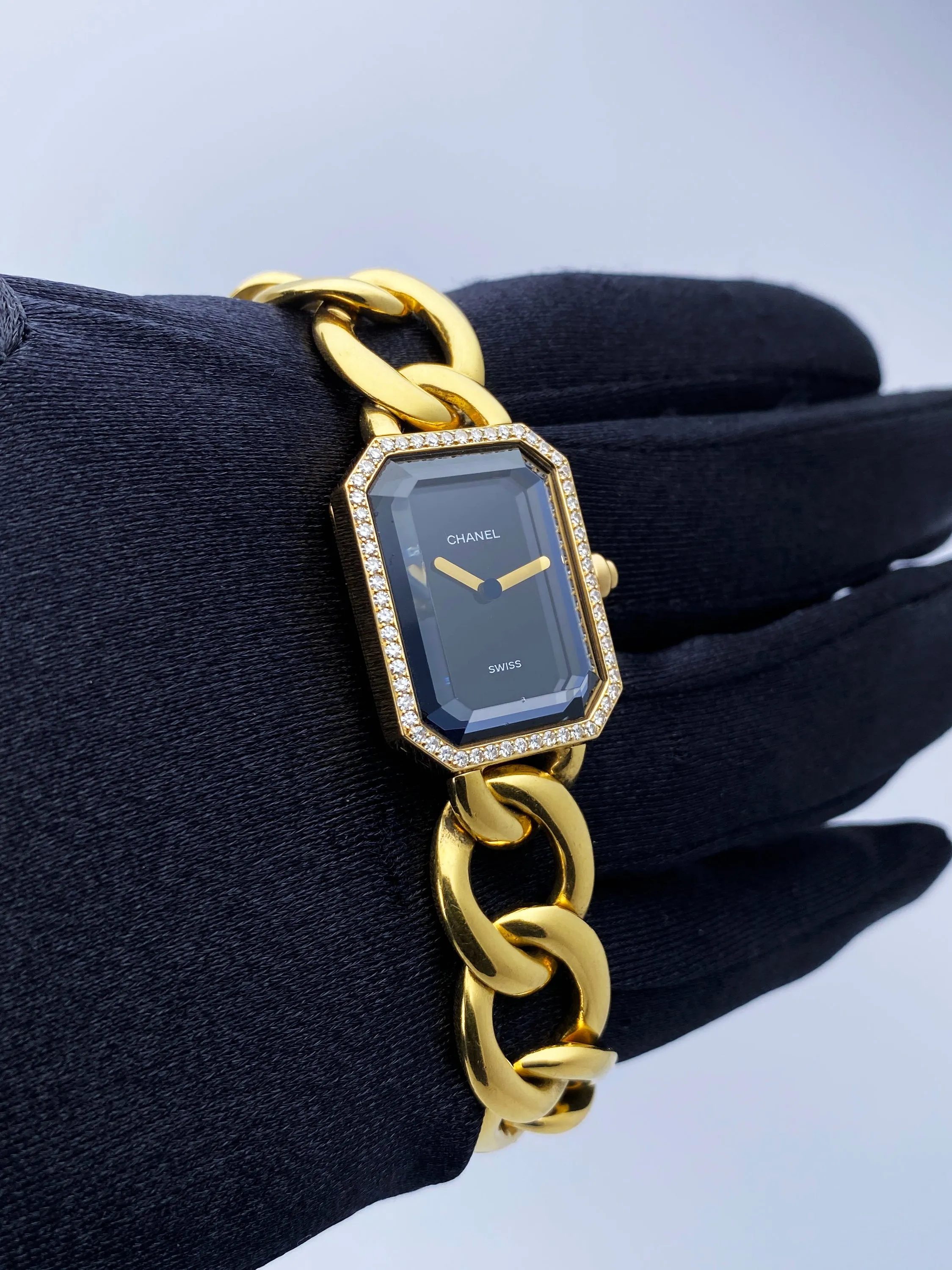 Chanel Paris 18K Yellow Gold & Diamond Bezel Onyx Dial Ladies Watch