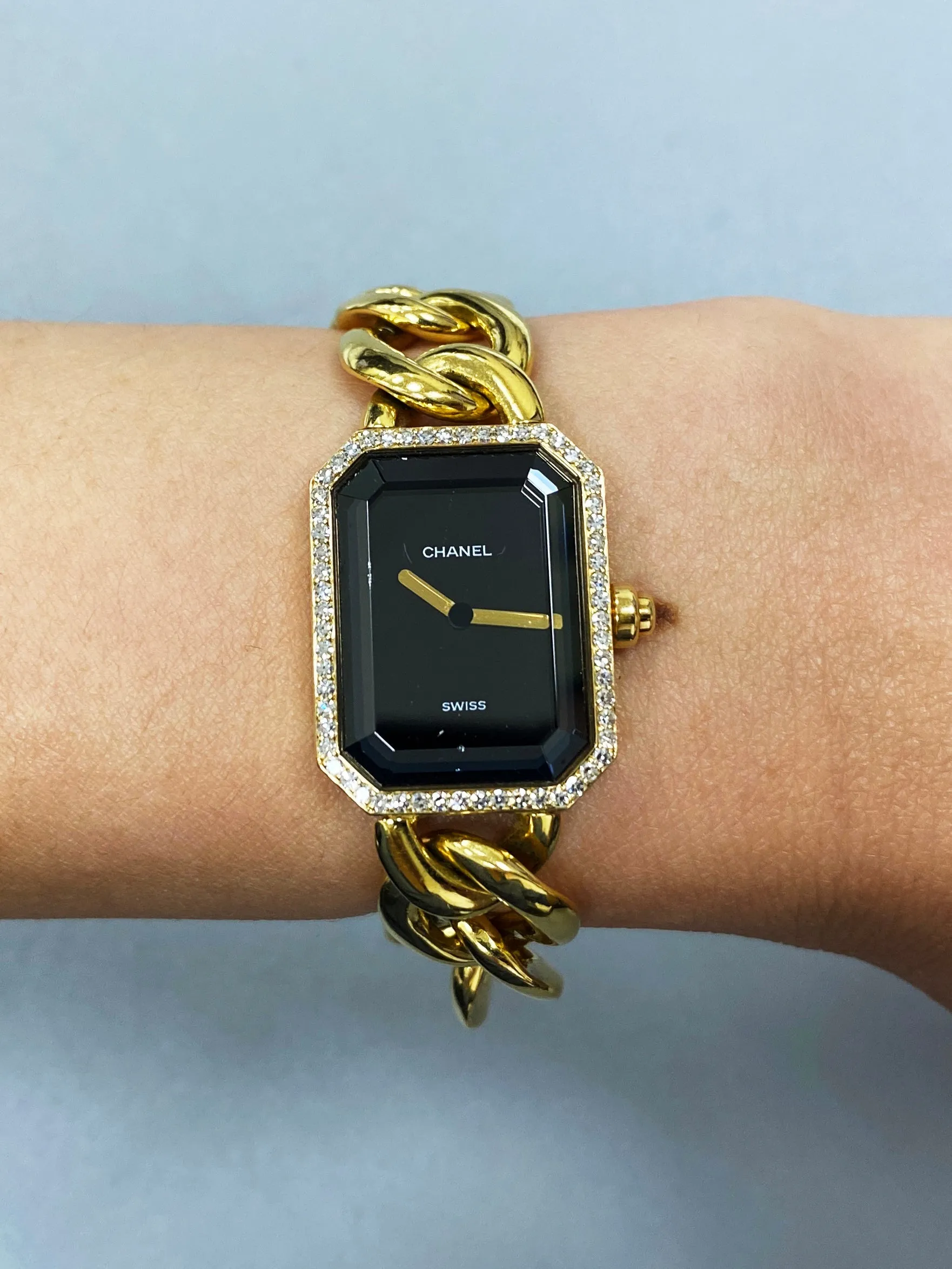 Chanel Paris 18K Yellow Gold & Diamond Bezel Onyx Dial Ladies Watch