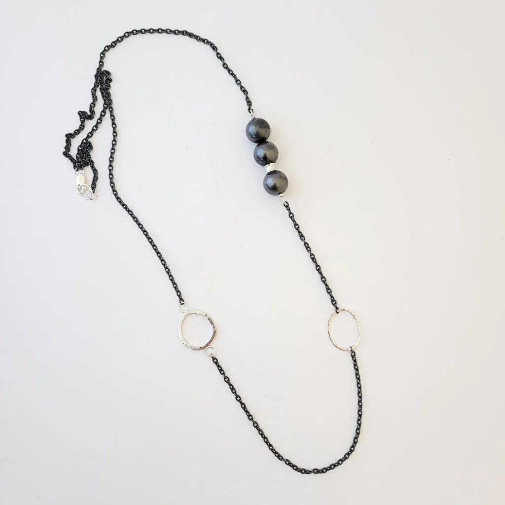 Charcoal and Sterling Harmony - Long Necklace