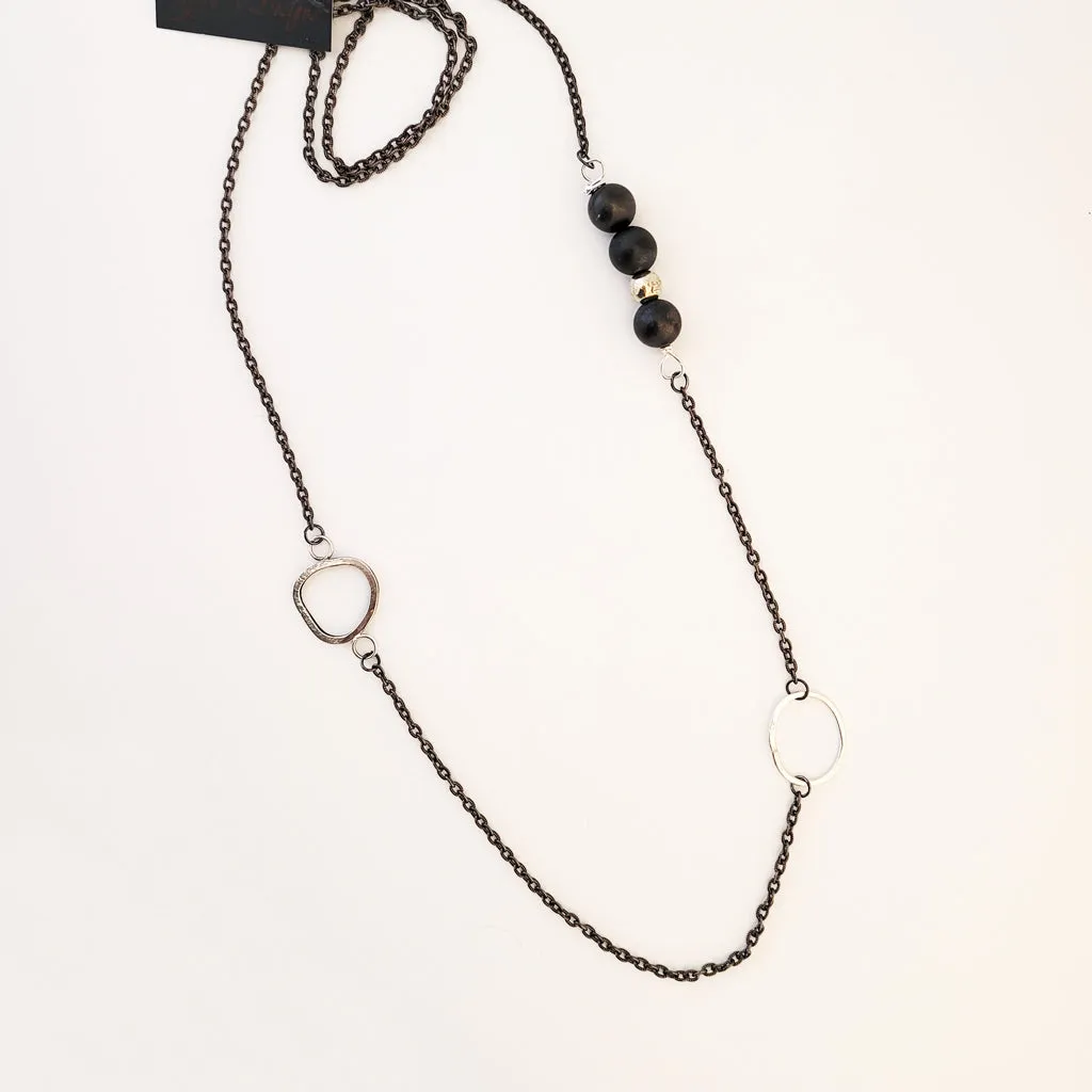 Charcoal and Sterling Harmony - Long Necklace