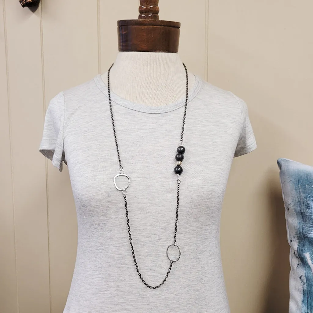 Charcoal and Sterling Harmony - Long Necklace
