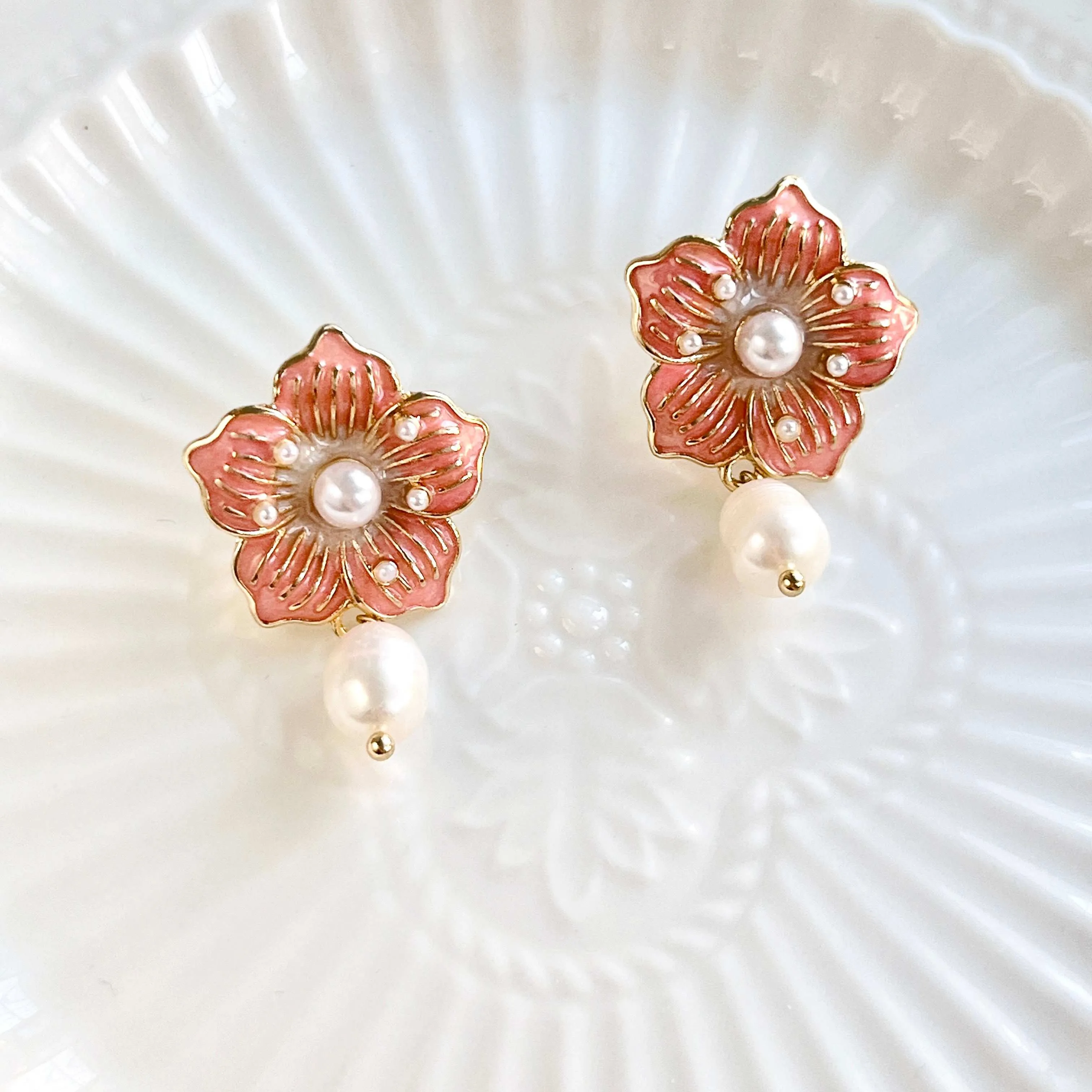 Cherry Blossom Pearl Drop Earrings