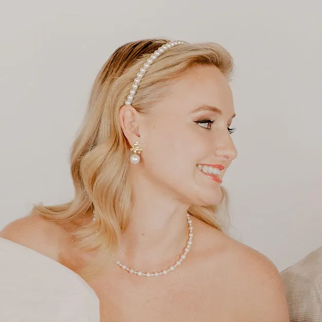 Chloe - gold flowers stud and pearl drop earrings