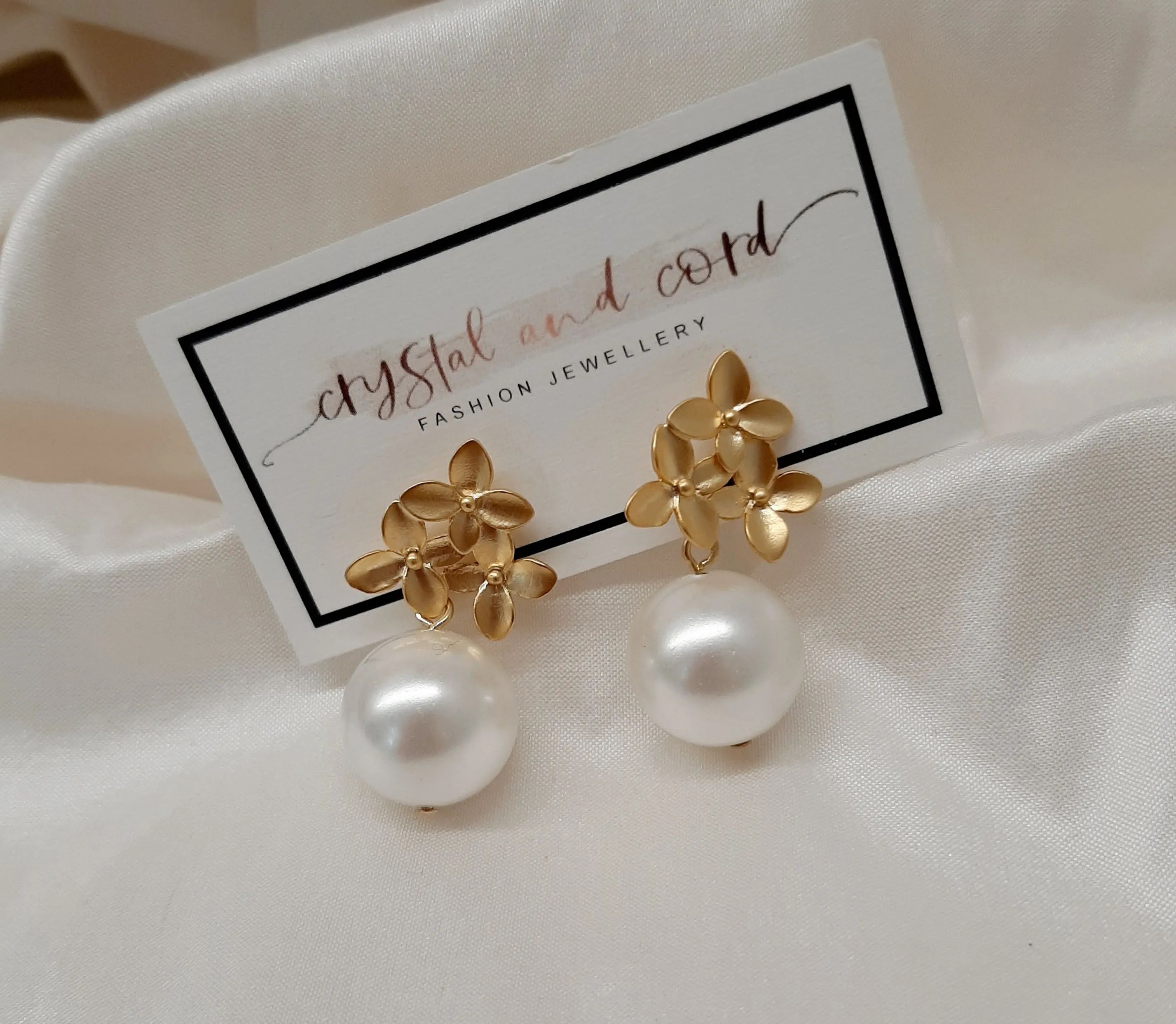 Chloe - gold flowers stud and pearl drop earrings