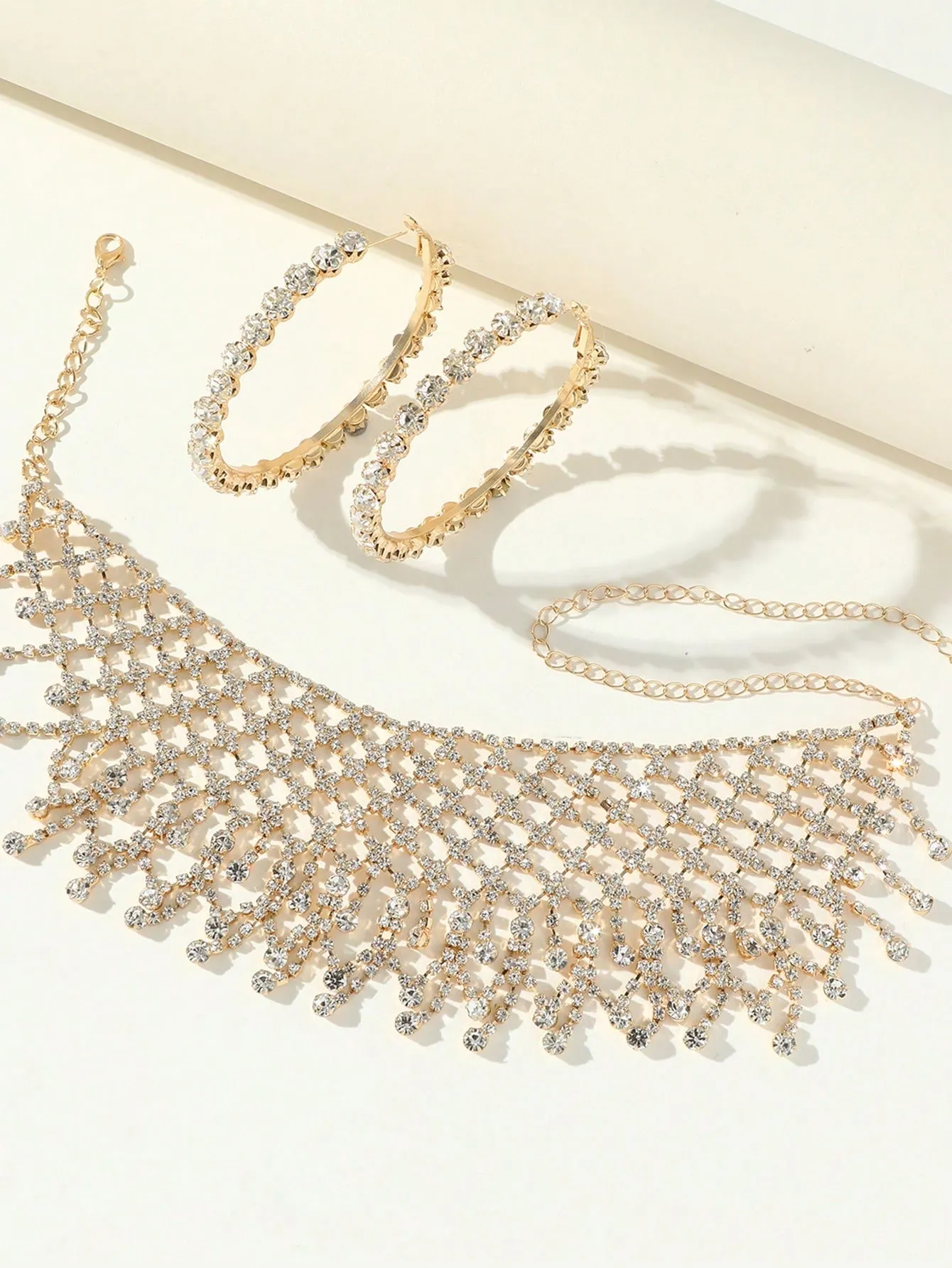 Chunky Tassel Punk Gothic  Necklaces With Geometric Dangle Earrings Set