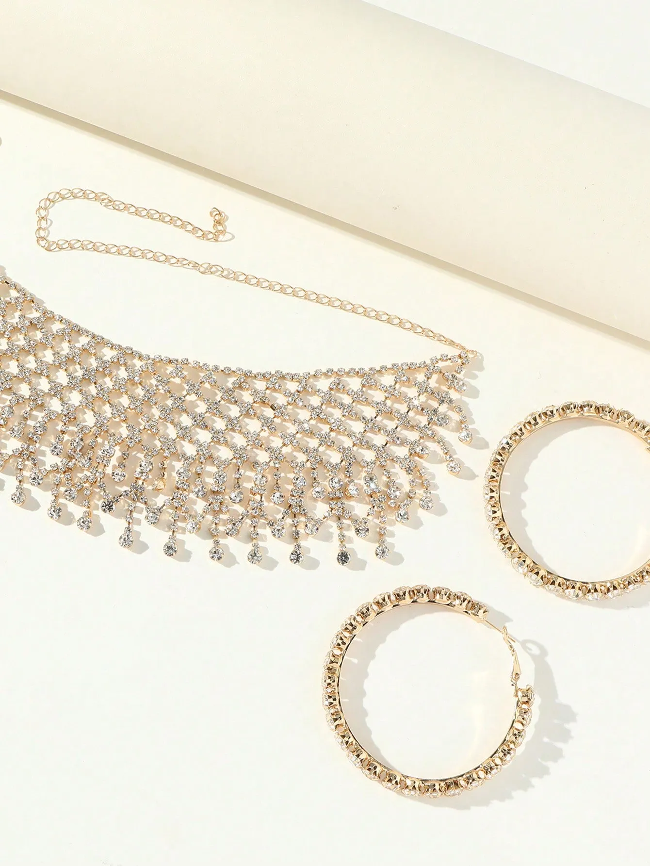 Chunky Tassel Punk Gothic  Necklaces With Geometric Dangle Earrings Set