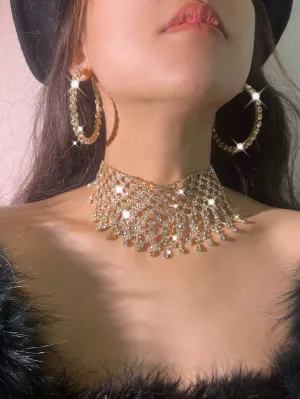 Chunky Tassel Punk Gothic  Necklaces With Geometric Dangle Earrings Set