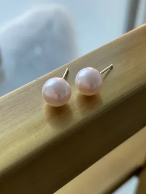 Classic Akoya Pearl Stud Earrings with Solid 14K White Gold Post and Back, 7mm.
