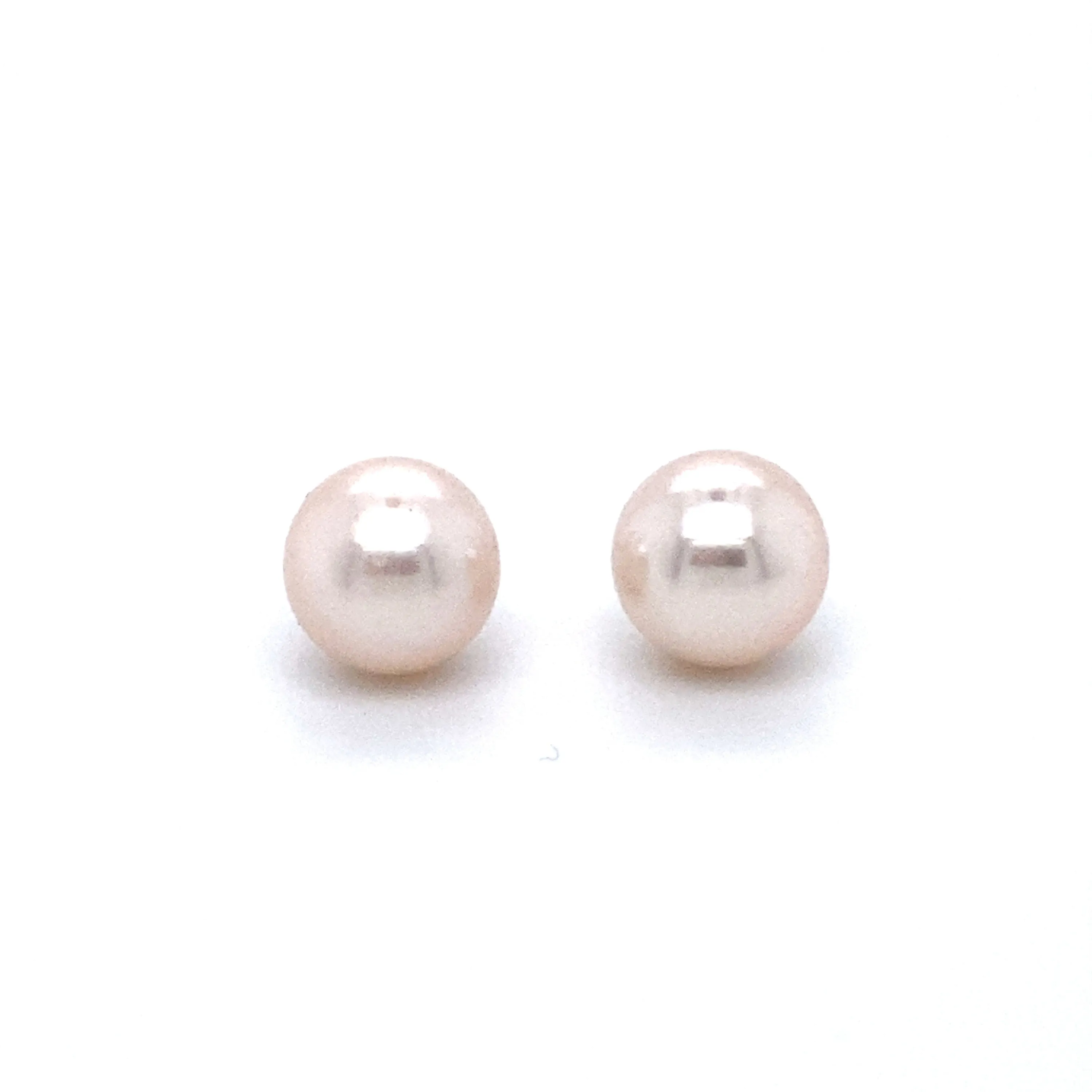 Classic Akoya Pearl Stud Earrings with Solid 14K White Gold Post and Back, 7mm.