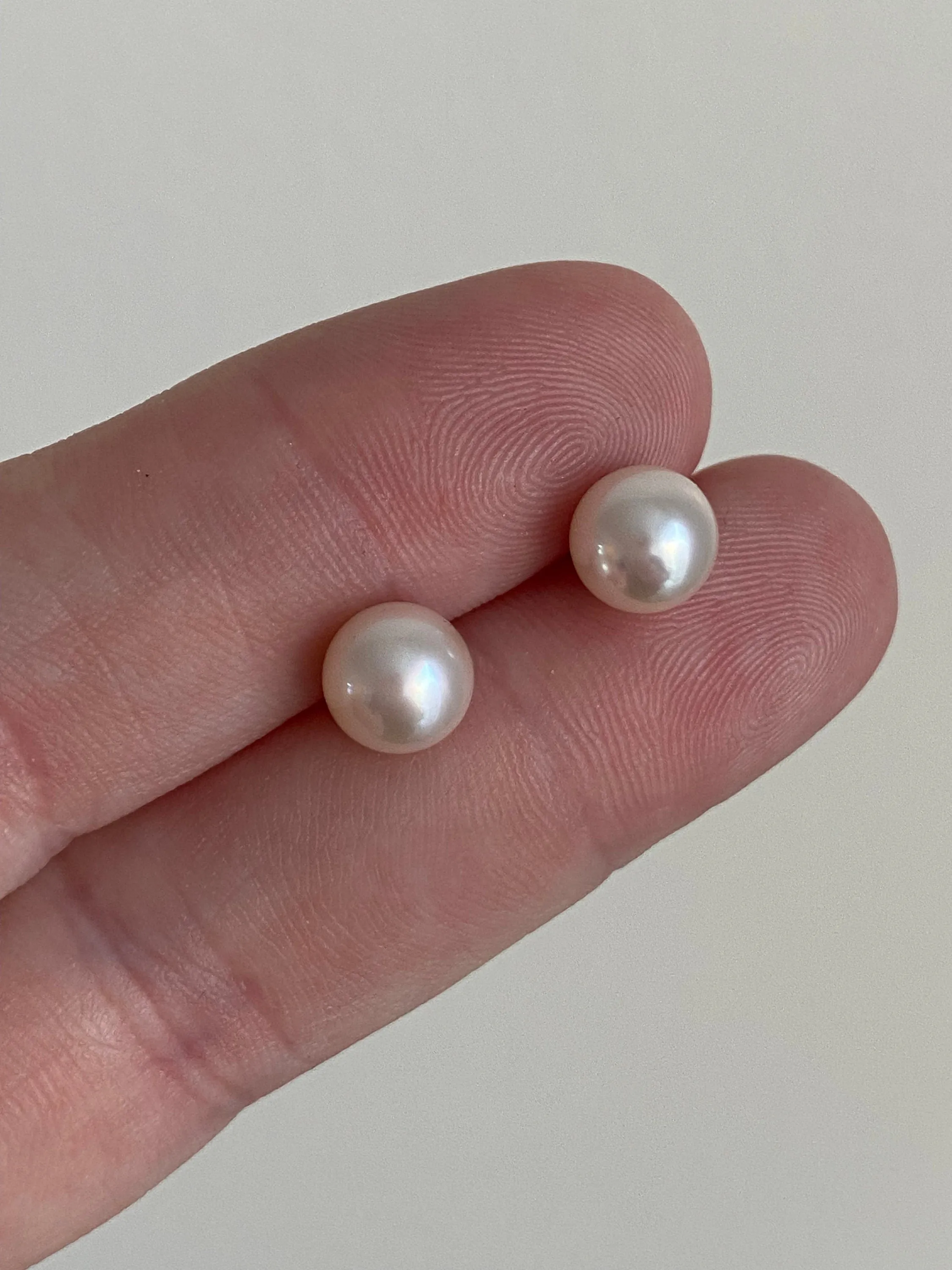 Classic Akoya Pearl Stud Earrings with Solid 14K White Gold Post and Back, 7mm.