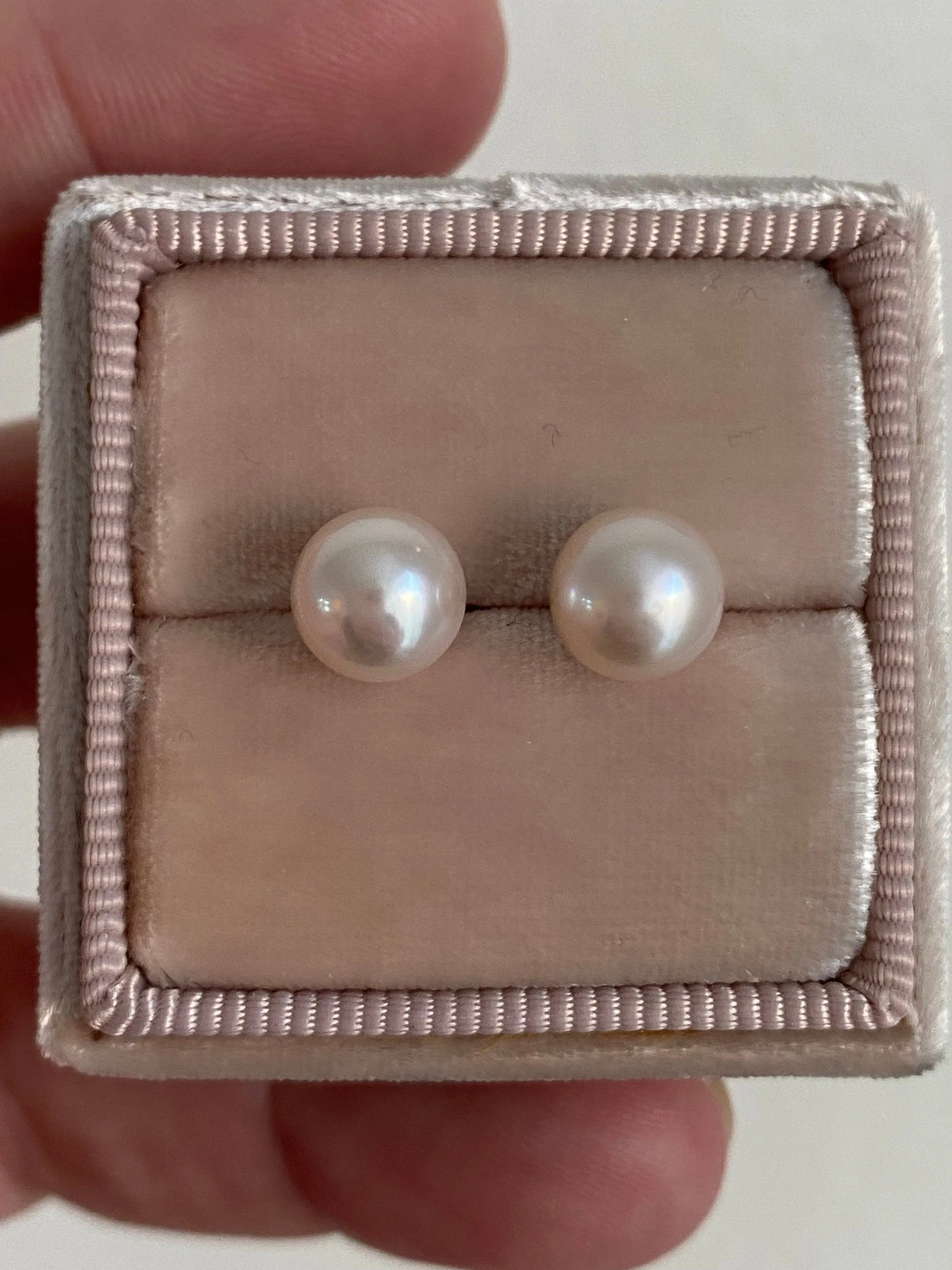 Classic Akoya Pearl Stud Earrings with Solid 14K White Gold Post and Back, 7mm.