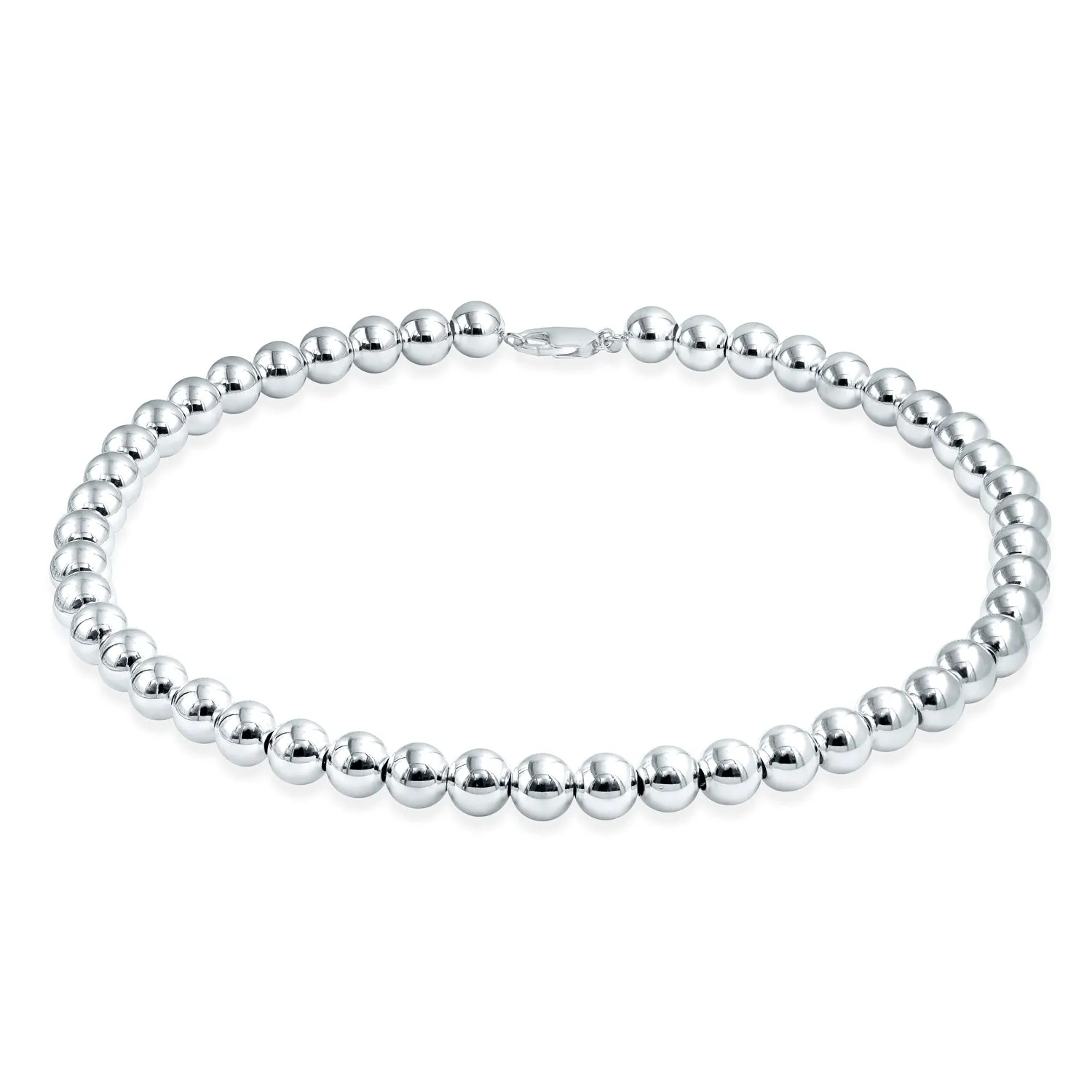 Classic Hand Strung 8MM Round .925 Sterling Silver Ball Bead Strand Necklace