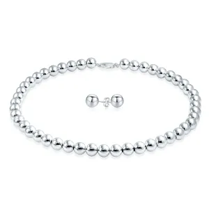 Classic Hand Strung 8MM Round .925 Sterling Silver Ball Bead Strand Necklace